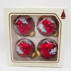 Hand Decorated Glass Ornaments Snowman Design Red 3" Holiday Decor Christmas By